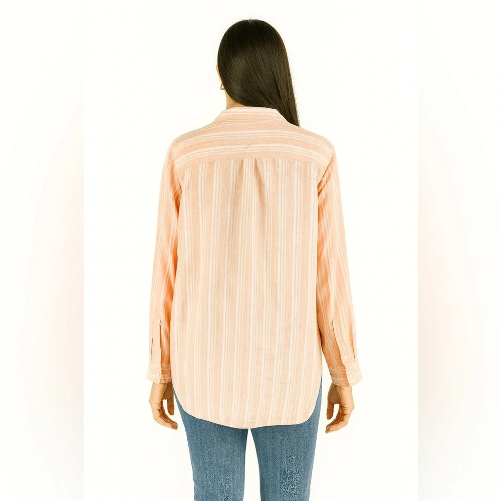 Gap Pink Stripe 100% Linen Boyfriend Shirt – Size L - Picture 3 of 13